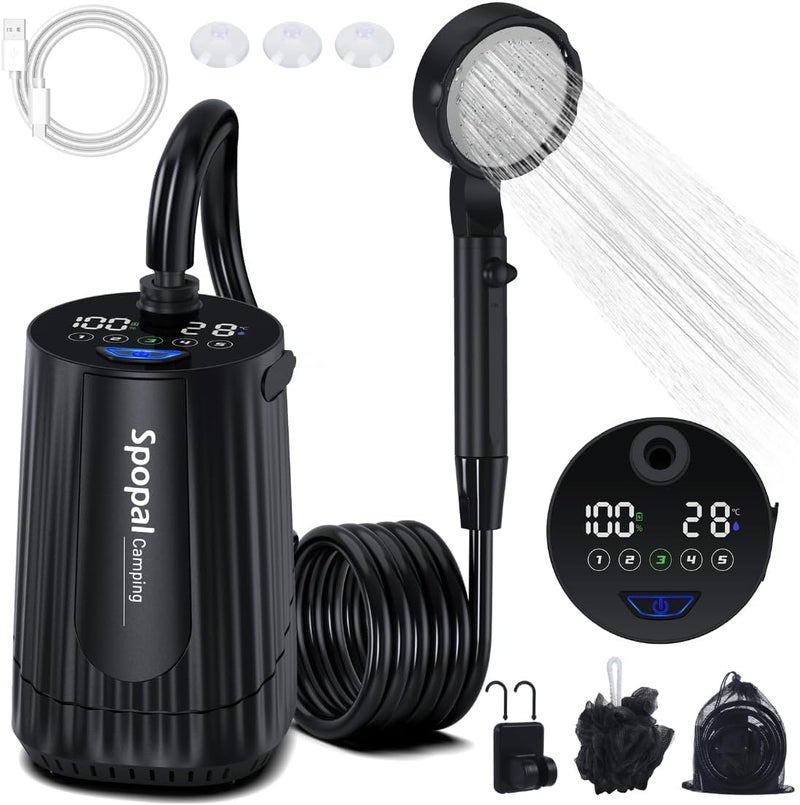 Spopal Portable Shower for Camping, [Upgraded] 10000mAh Rechargeable Camping Shower with 5 Adjustable Speeds,Premium LED Display, IPX8 Waterproof Outdoor Shower Kit for Hiking, Car, Pet, Travel - Image 1